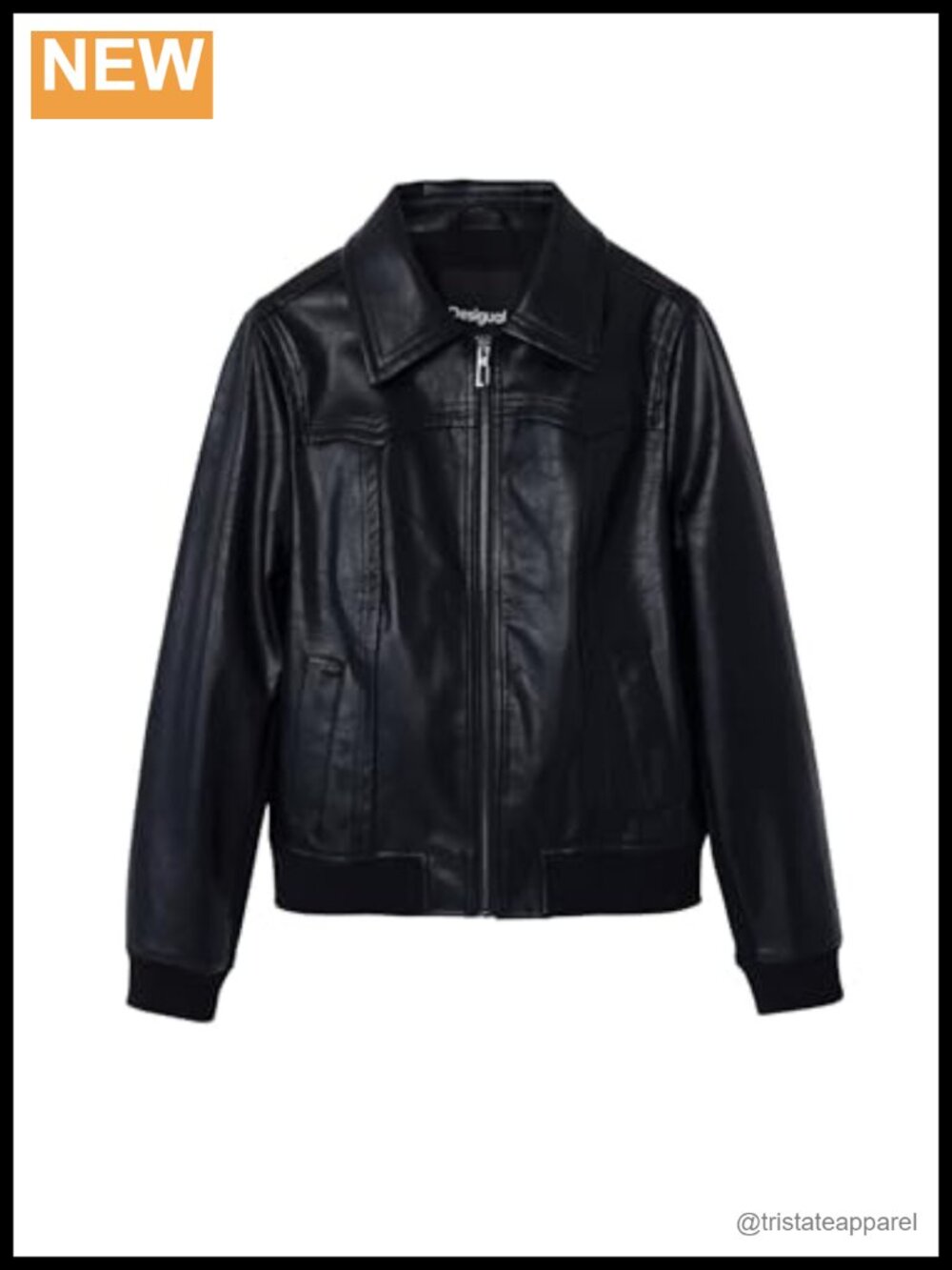 Faux Leather Biker Jacket Zip Closure Long Sleeve Women